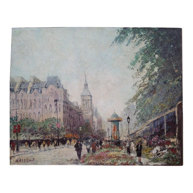 Marcel Brisson "French Flower Vendor" Original Oil Painting C.1950 For Sale