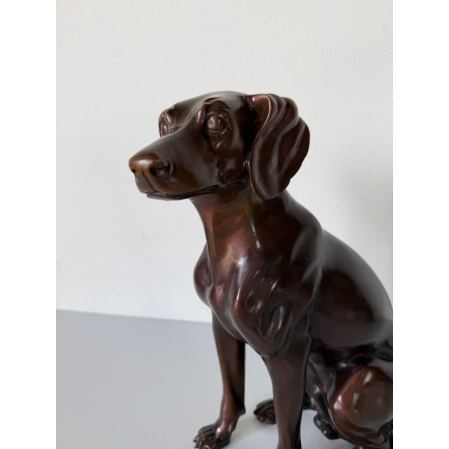 Vintage Life-Size Bronze Sitting Dog Sculpture For Sale - Image 11 of 12