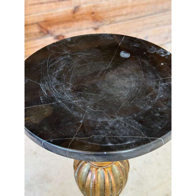 French Country Pair of Neoclassical Gilt Wood Pedestals With Black Marble Tops For Sale - Image 3 of 12