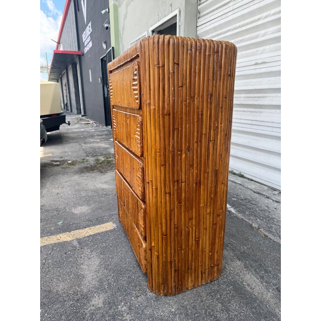 Asian 1970's Waterfall Rattan Tall 5 Drawer Chest Manner of Gabriela Crespi For Sale - Image 3 of 13