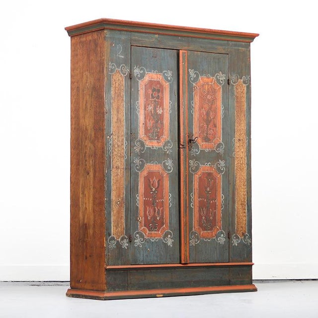 Rustic Farmhouse Painted Folk Art Bridal Cabinet For Sale - Image 11 of 16