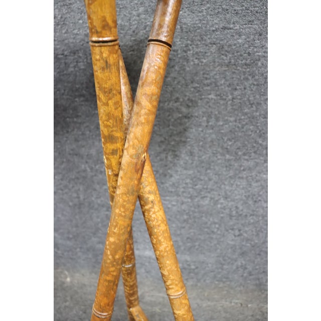 Mid-Century Modern Faux Bamboo & Cane Tripod Tables/Plant Stands For Sale - Image 3 of 8
