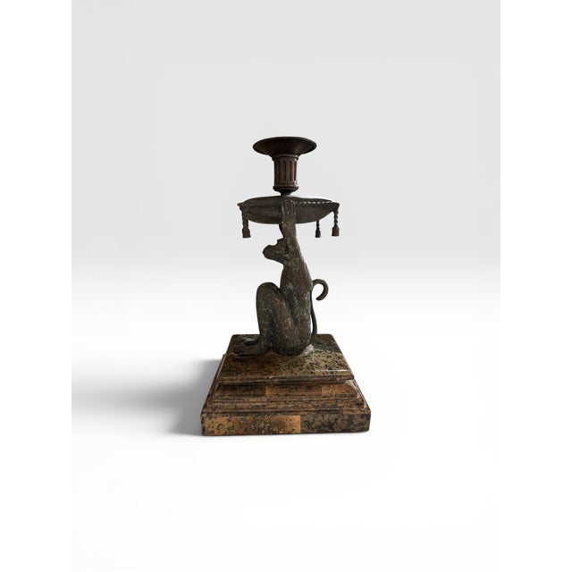 1970s Vintage Bronze Finish Monkey Candlestick on Marble Base – Hollywood Regency Style For Sale - Image 5 of 8