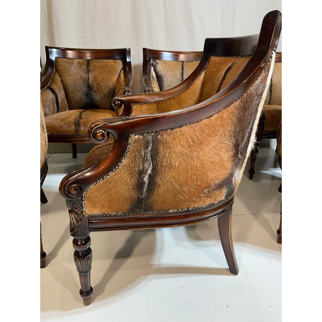 1990s Set of 6 Hide and Mahogany Accent Chairs For Sale - Image 4 of 12