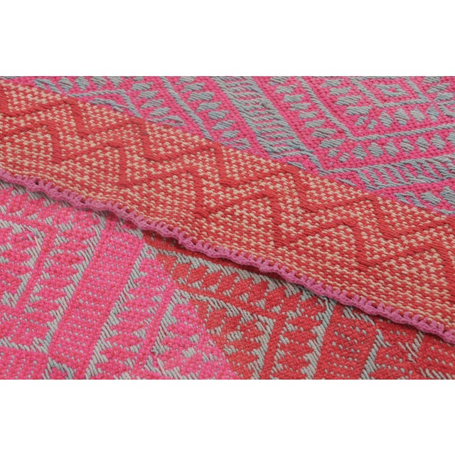 Textile Vintage Frazada Kilim in Pink & Red Geometric Patterns - Rug & Kilim For Sale - Image 7 of 7