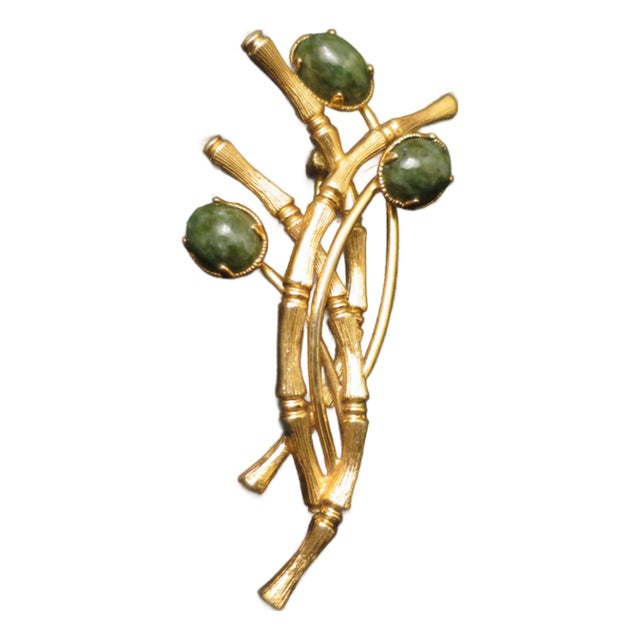 1950s Winard Bamboo Jade Brooch / Pin For Sale