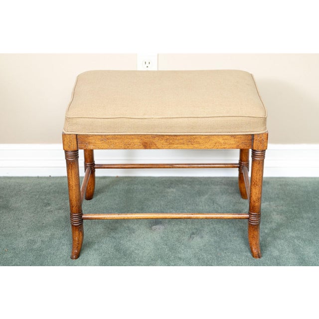 Early 21st Century Vintage Faux Bamboo Upholstered Vanity Foot Stool For Sale - Image 5 of 8