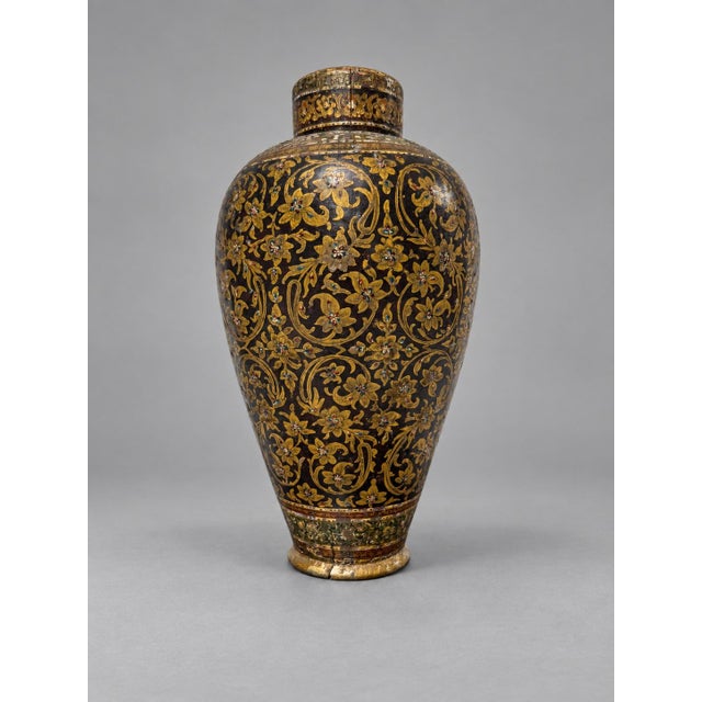 Gold Antique 19th Century or Earlier, Kashmiri Gilt Papier-Mache Lacquer Lidded Vase For Sale - Image 8 of 13
