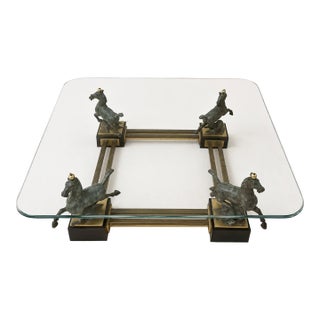 Vintage Maison Charles Flying Horse of Gansu Glass Top Cocktail Table For Sale