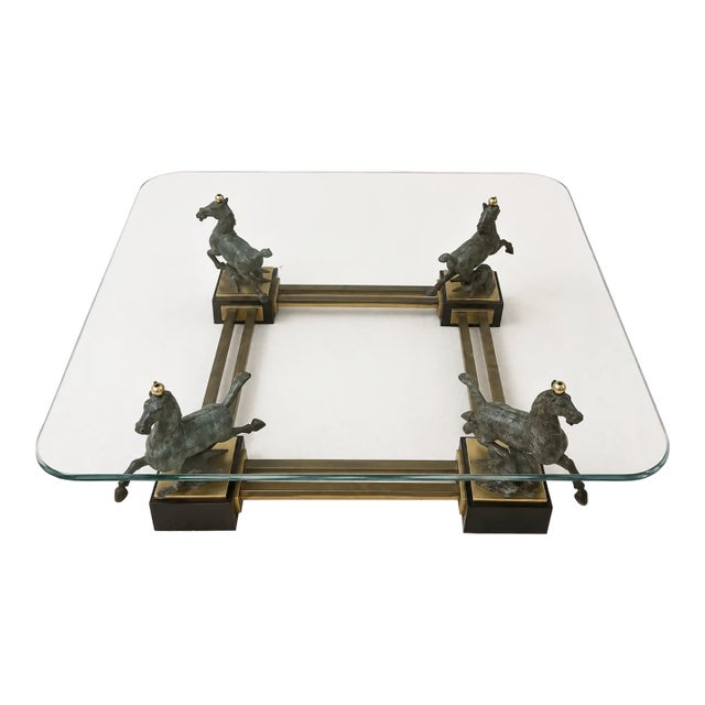 Vintage Maison Charles Flying Horse of Gansu Glass Top Cocktail Table For Sale