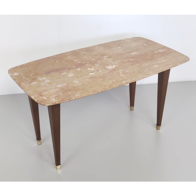 Paolo Buffa Rectangular Beech Coffee Table with Pink Travertine Top attributed to Paolo Buffa, 1950s For Sale - Image 4 of 13
