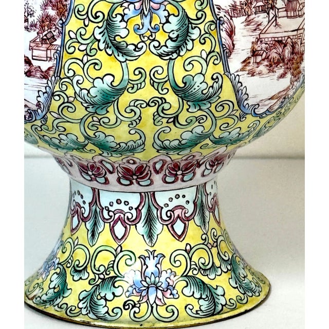 Chinese Canton Enamel Baluster Vase and Cover with Four Landscape Reserves, 20th Century 2 Pieces, Vase and Cover A...
