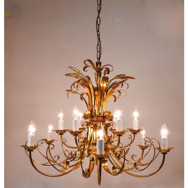 Hollywood Regency Wheat Floral Bouquet Gilt Iron Chandelier by Hans Kögl, 1970s For Sale - Image 17 of 18