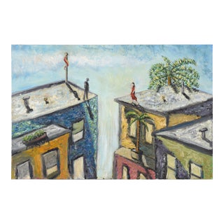 Across the Divide - Sf Bay Area Figurative Symbolic Composition in Oil on Canvas For Sale