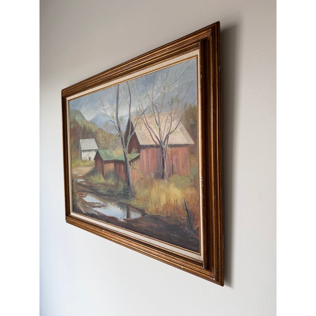 1970s Vintage Rural Autumn Landscape Oil on Canvas Painting – Wood Frame For Sale - Image 4 of 12