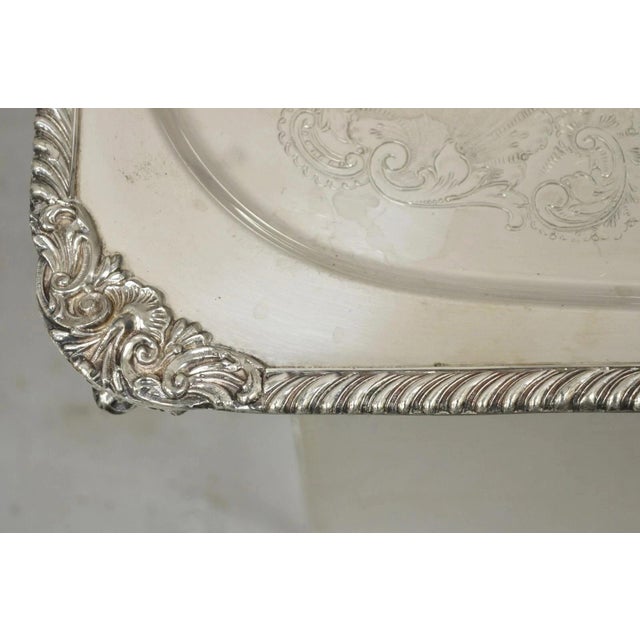 Vintage English Victorian Twin Handle Silver Plated Bar Serving Platter Tray For Sale - Image 4 of 11