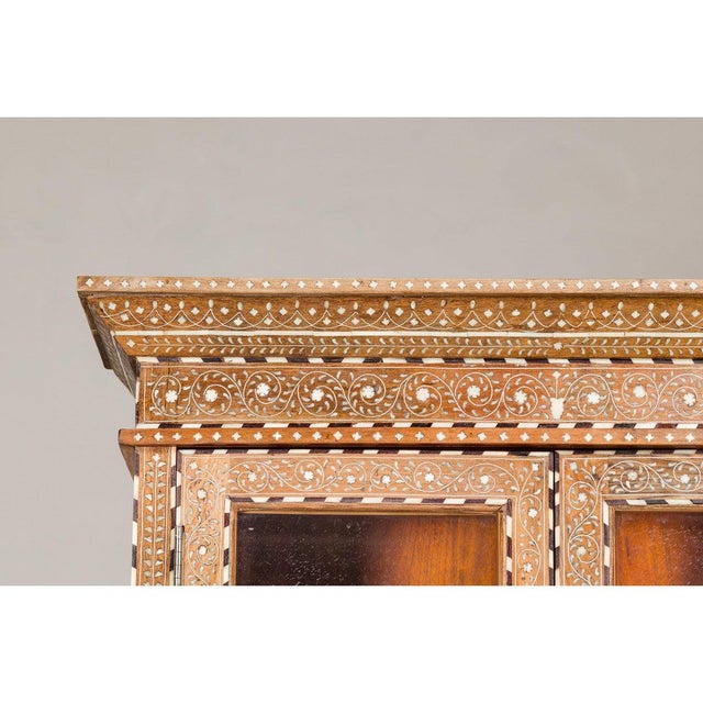 Brown Anglo Style Buffet à Deux-Corps with Abundant Floral Themed Bone Inlay For Sale - Image 8 of 12