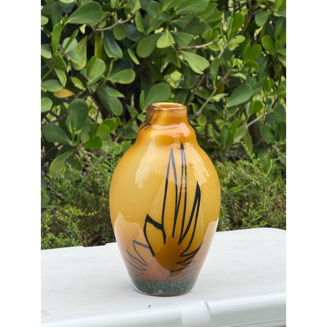 Vintage Romanian 12.5” Amber Art Glass Vase by Mihai Topescu For Sale - Image 4 of 12