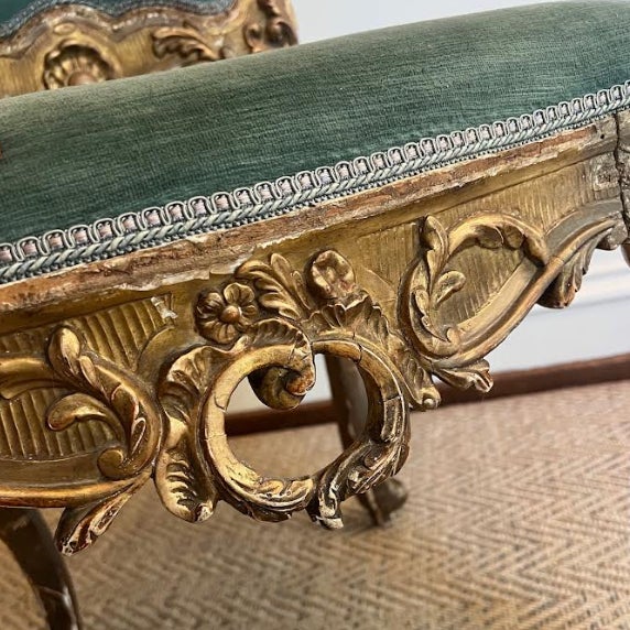 Wood 19th Century Louis XV Gilt Side Chair Upholstered in Green Velvet For Sale - Image 7 of 9