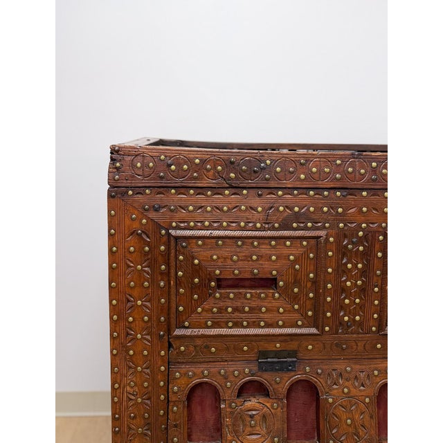 Late 19th Century Antique Indian Dowry Chest 19th Century Brass Studs Iron Medieval Style Console For Sale - Image 5 of 12