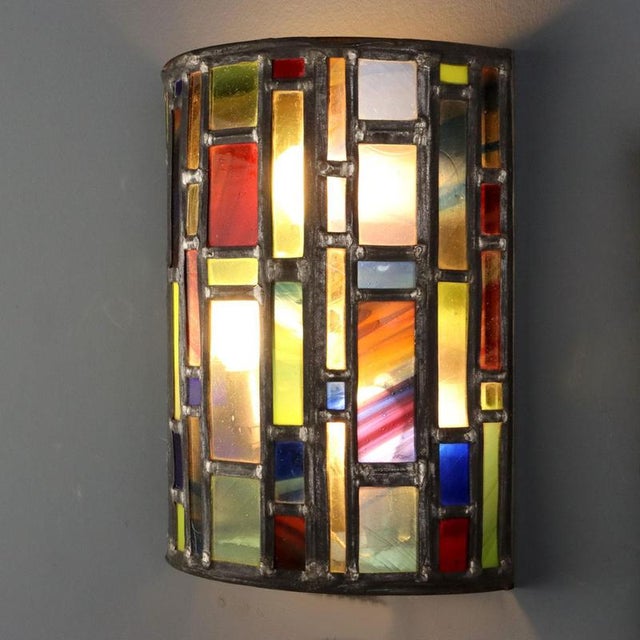 Wall Lamps with Stained Glass, Set of 2 For Sale - Image 4 of 6