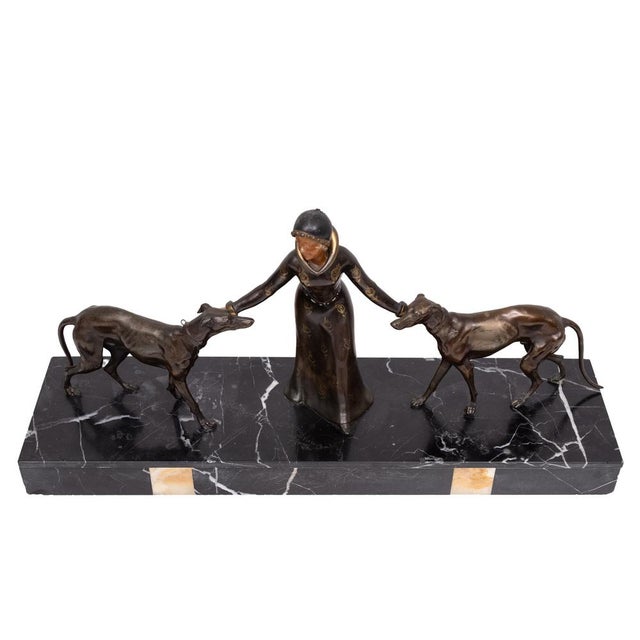 Art Deco Sculpture of Woman with Greyhounds, France, 1930s For Sale - Image 9 of 18