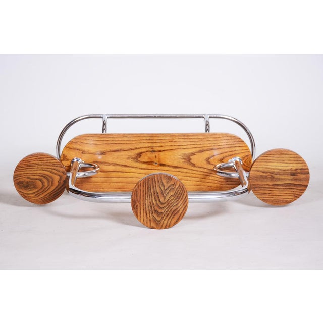 Bauhaus Flower Stand in Oak & Chrome, Czech, 1930s For Sale - Image 6 of 15