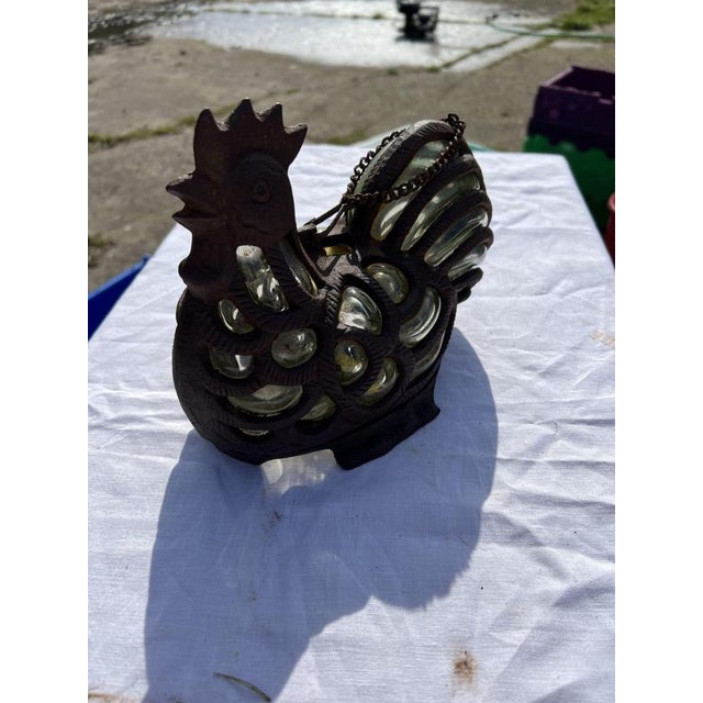 Metal Cast Iron and Green Bubble Glass Tealight Holder For Sale - Image 7 of 9