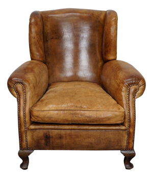 Vintage Dutch Cognac Colored Wingback Leather Club Chair