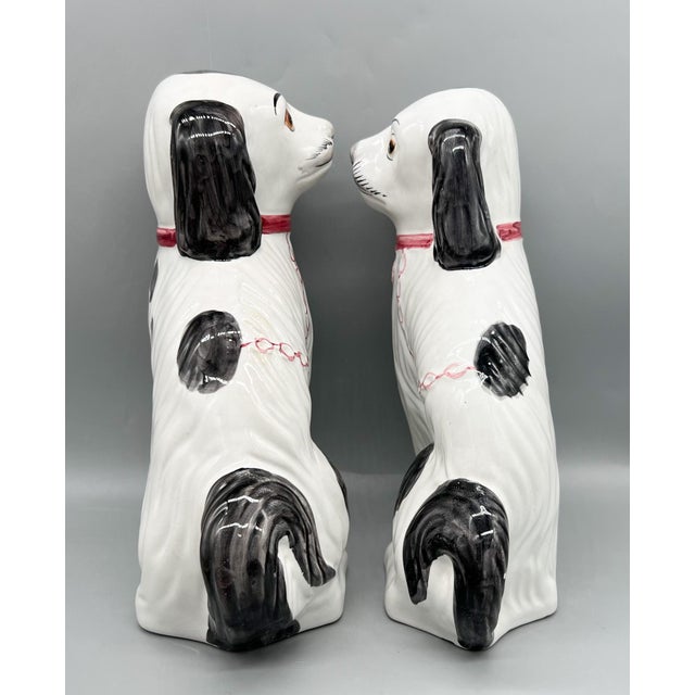 20th C. Portuguese Staffordshire Style Spaniel Dogs – Black & White – English Cottage / Mantel Decor For Sale - Image 9 of 10