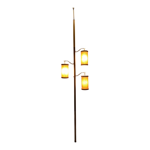 1960s Mid-Century Modern 3-Lantern Tension Pole Lamp For Sale