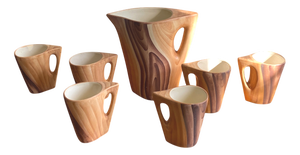 Vintage Ceramic Orangeade Service with Faux Wood Finish from Grandjean Jourdan, Vallauris, France, 1960, Set of 7