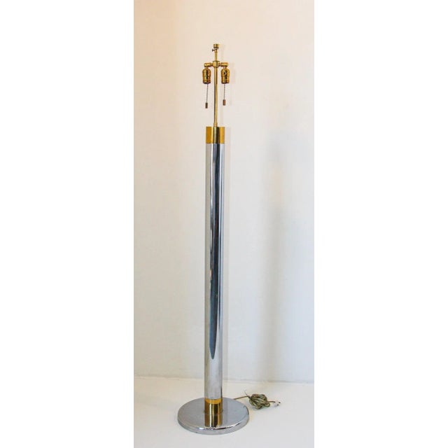 Midcentury vintage Italian bicolor chrome and brass 1970s tall floor Lamp. Vintage chrome and polished brass floor lamp...
