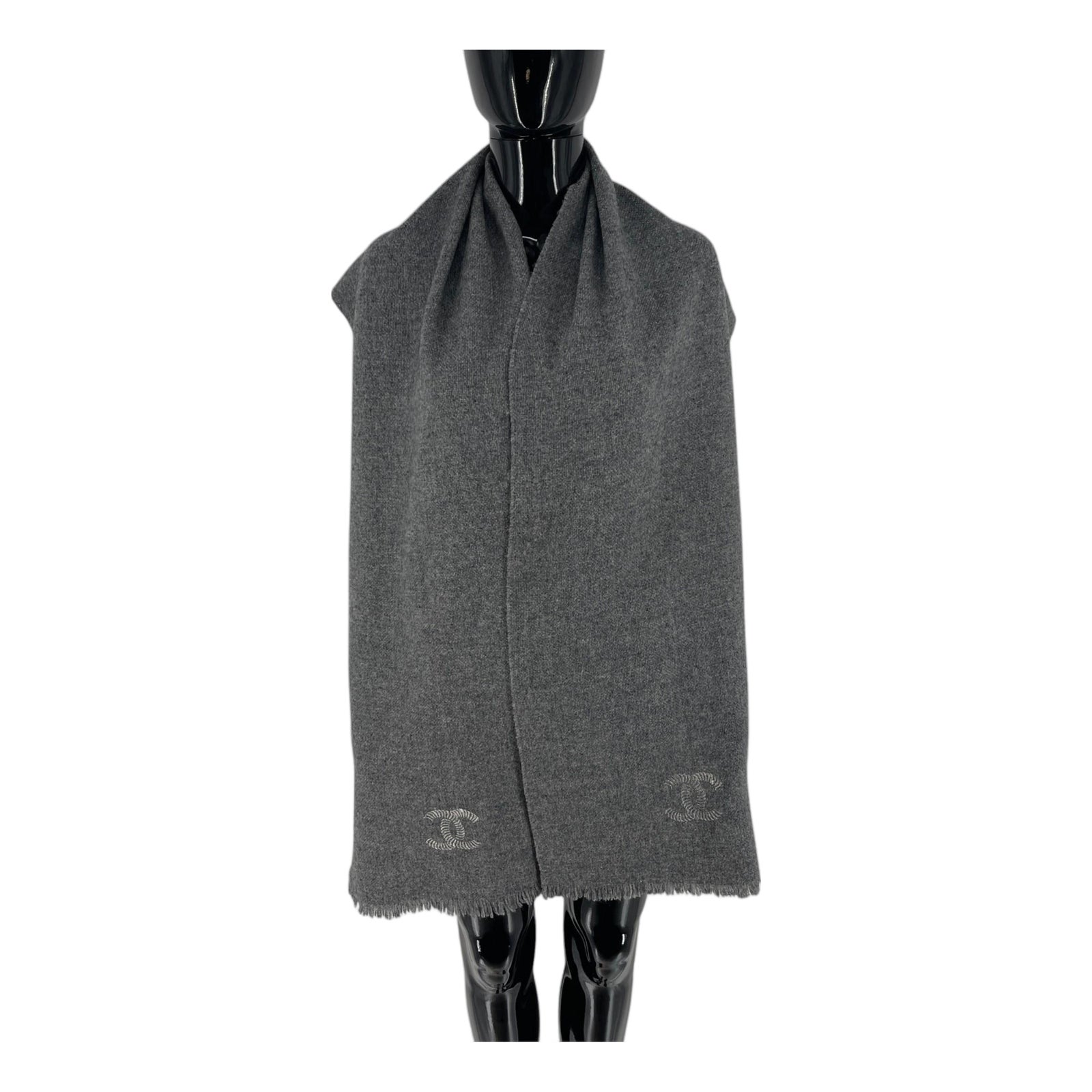 Chanel Grey Solid 100% Cashmere Scarf | Chairish