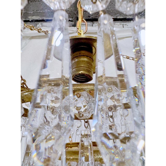 Vintage Brass and Glass Rosette Rim and Crystal Prism Chandelier For Sale - Image 11 of 12