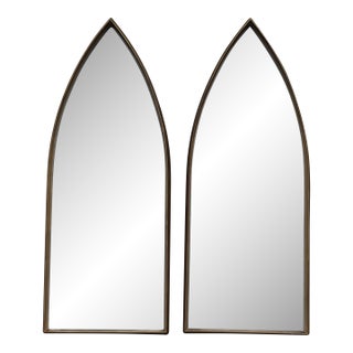 Pair of Mid-Century Modern Hollywood Regency Cathedral Style Gilt Wood Mirrors For Sale
