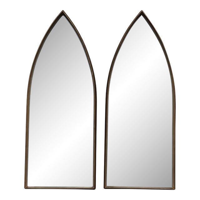 Pair of Mid-Century Modern Hollywood Regency Cathedral Style Gilt Wood Mirrors For Sale