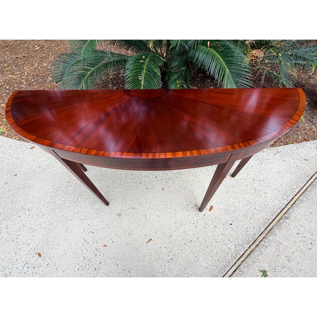 Long Federal Style Demi Lune Inlaid Mahogany Console Table For Sale - Image 10 of 13
