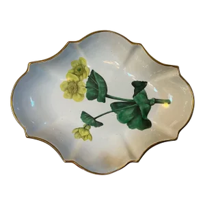 Antique Early 19th Century English Creamware Botanical Dessert Dish Decorated With Meadowboult Specimen Th & C.