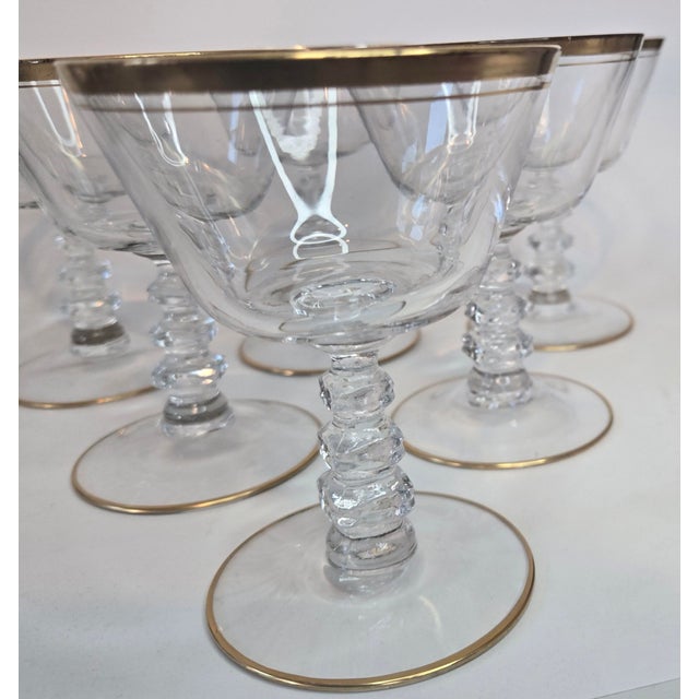 Late 20th Century Gold Rimmed Crystal Champagne Coupes- Set of Six For Sale - Image 5 of 13