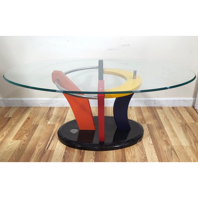 Postmodern 1980's Marble & Glass Coffee Table Colorful Abstract - Memphis Design For Sale - Image 4 of 8