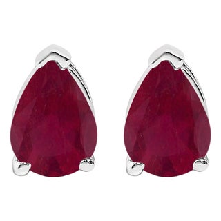 14K White Gold 6x4MM Pear Shaped Red Ruby Solitaire Stud Earrings For Sale