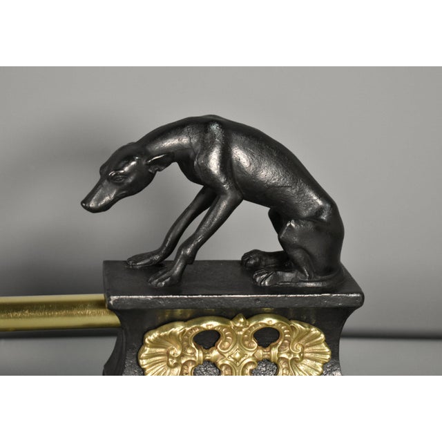 Black Antique French Fireplace Fender with Greyhounds in Bronze, 1800s For Sale - Image 8 of 17