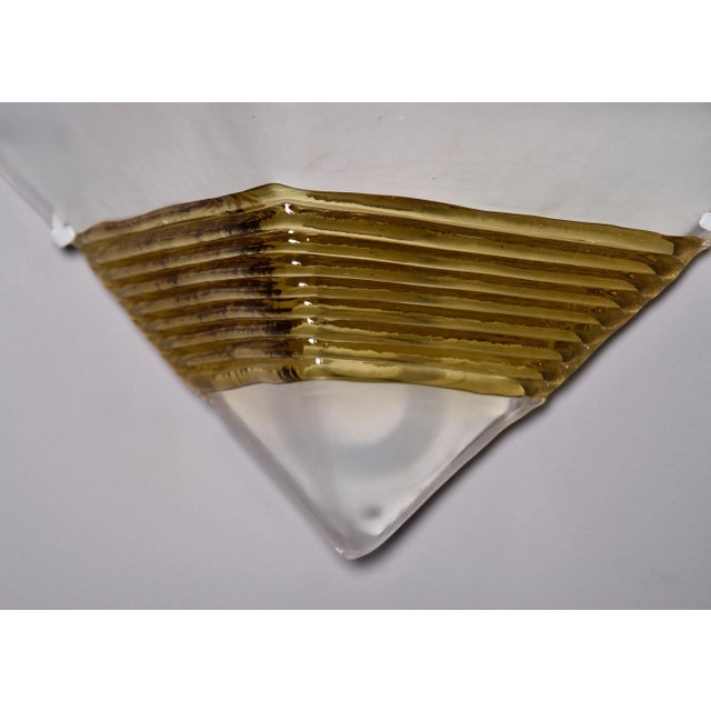 White Av Mazzega Triangular White Murano Glass Sconces With Gold Ribbed Accents - Pair For Sale - Image 8 of 11