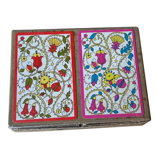 Vintage Colorful Floral Boho Double Set of Congress Playing Cards For Sale