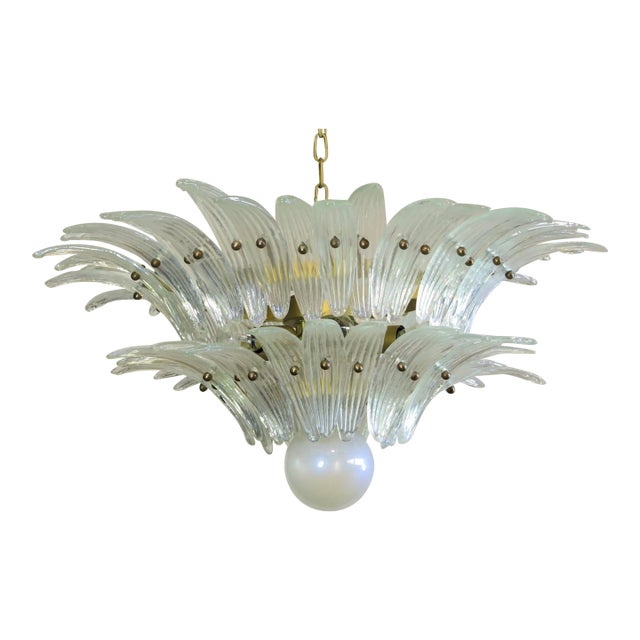 Murano Chandelier Original Palmette, Opal Iridiscent Glass - 58 Glasses For Sale