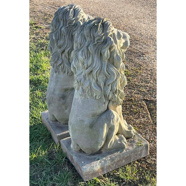 Pair of Majestic Vintage Concrete Lions on Bases For Sale - Image 9 of 15