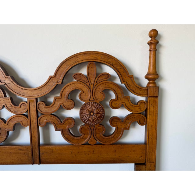 Vintage Thomasville Spanish Mediterranean Carved Wood Queen Headboard For Sale In Miami - Image 6 of 12