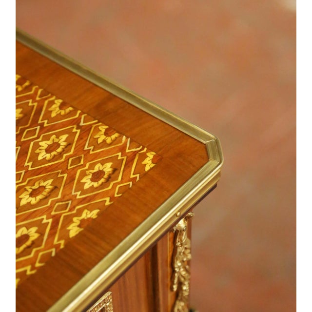 Near Pair of Mid-Century French Louis XVI Ormolu Marquetry Side Tables For Sale - Image 10 of 17