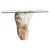 High quality petrified wood console table base with a glass top screwed into the center securely with stainless steel...